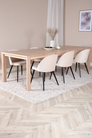 Venture Home Slider Förlängningsbord - White Wash - 170+40+40cm + Matstol i sammet - Beige