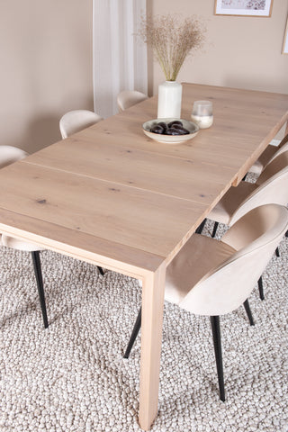 Venture Home Slider Förlängningsbord - White Wash - 170+40+40cm + Matstol i sammet - Beige