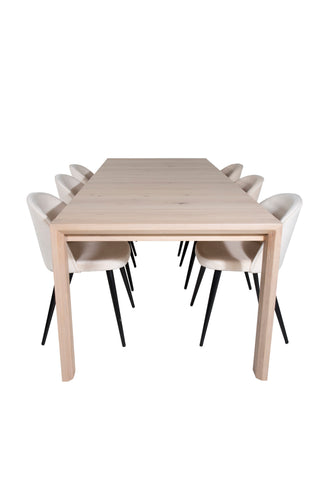 Venture Home Slider Förlängningsbord - White Wash - 170+40+40cm + Matstol i sammet - Beige
