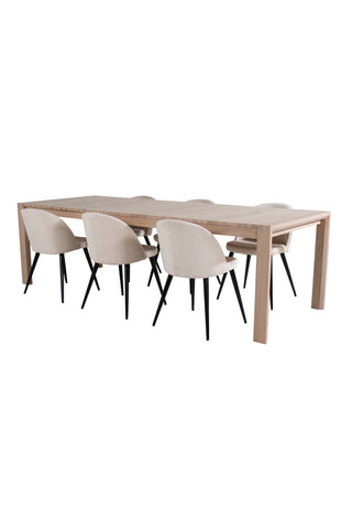 Venture Home Slider Förlängningsbord - White Wash - 170+40+40cm + Matstol i sammet - Beige