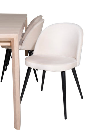 Venture Home Slider Förlängningsbord - White Wash - 170+40+40cm + Matstol i sammet - Beige