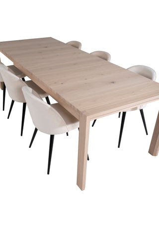 Venture Home Slider Förlängningsbord - White Wash - 170+40+40cm + Matstol i sammet - Beige