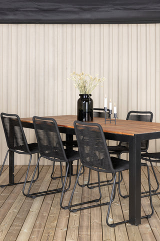 Venture Home Bois Matbord 205*90cm - Svarta Ben / Acacia +Lindos Stapelstol - Svart Alu / Svart rep_6