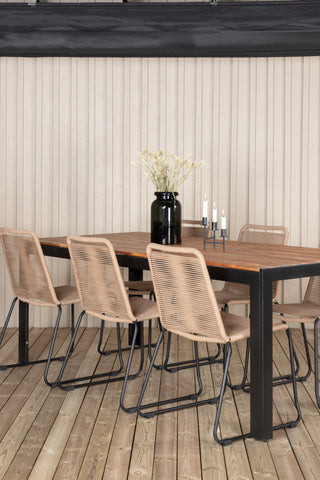 Venture Home Bois Matbord 205*90cm - Svarta Ben / Acacia +Lindos Stapelstol - Svart Alu / Latte Rep_6