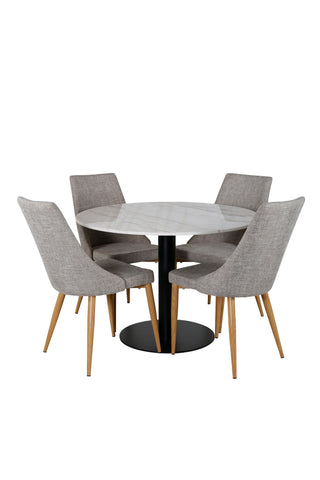 Venture Home Estelle Matbord runt 106cm Vit marmor / Svarta Ben +Leone - Matstol - Ek/Ljusgrå _4