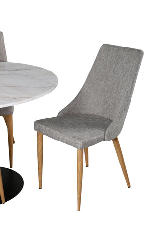 Venture Home Estelle Matbord runt 106cm Vit marmor / Svarta Ben +Leone - Matstol - Ek/Ljusgrå _4