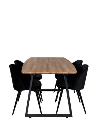 Venture Home Inca Matbord - 160/200*85*H75 - Ek / Svart+Velvet Matstol - Svart / Svart_4