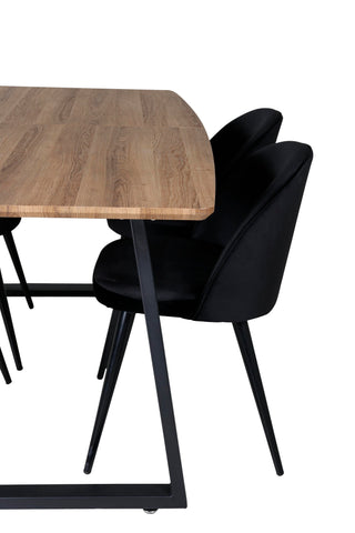 Venture Home Inca Matbord - 160/200*85*H75 - Ek / Svart+Velvet Matstol - Svart / Svart_4