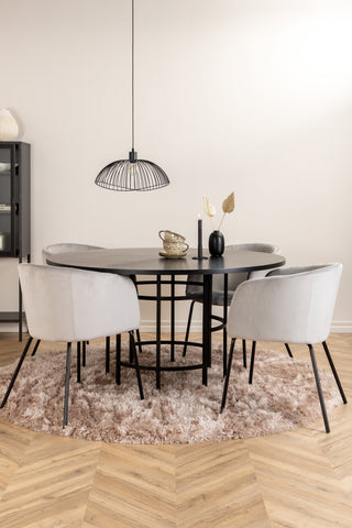 Venture Home Köpenhamn - Matbord runt - Svart / Svart+Berit Stol - Svart / Ljusgrå Sammet_4