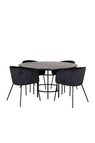 Venture Home Köpenhamn - Matbord runt - Svart / Svart+Berit Stol - Svart / Svart Sammet_4