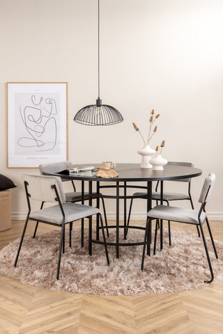 Venture Home Köpenhamn - Matbord runt - Svart / Svart+Kenth Stol - Svart / Ljusgrå Sammet_4