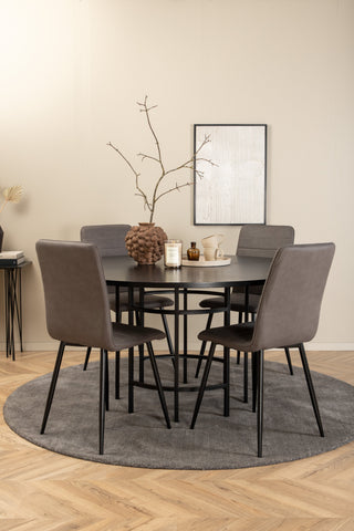 Venture Home Köpenhamn - Matbord runt - Svart / Svart+Windu Lyx Stol - Svart / Grå Micro Fibre_4