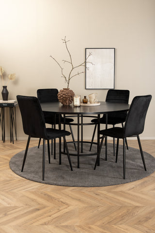 Venture Home Köpenhamn - Matbord runt - Svart / Svart+Windu Lyx Stol - Svart / Svart Velvet_4