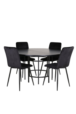 Venture Home Köpenhamn - Matbord runt - Svart / Svart+Windu Lyx Stol - Svart / Svart Velvet_4