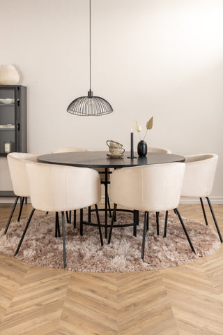 Venture Home Köpenhamn - Matbord runt - Svart / Svart+Berit Stol - Svart / Beige Velvet_6