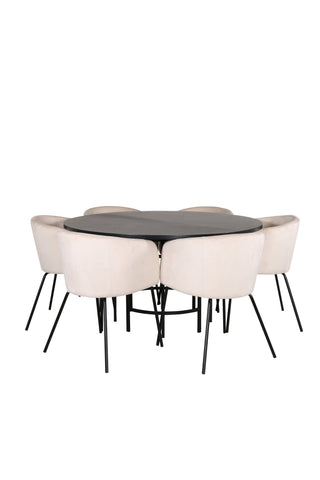 Venture Home Köpenhamn - Matbord runt - Svart / Svart+Berit Stol - Svart / Beige Velvet_6
