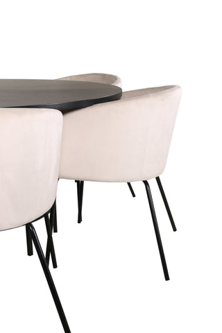 Venture Home Köpenhamn - Matbord runt - Svart / Svart+Berit Stol - Svart / Beige Velvet_6