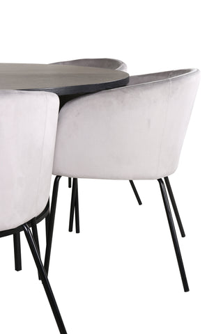 Venture Home Köpenhamn - Matbord runt - Svart / Svart+Berit Stol - Svart / Ljusgrå Sammet_6