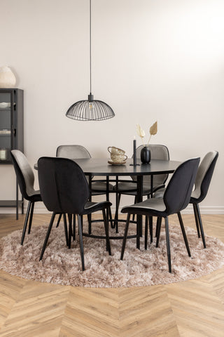 Venture Home Köpenhamn - Matbord runt - Svart / Svart+Emma Stol - Svart / Svart och Ljusgrå Svart sammet bak Grå sammet fram_6
