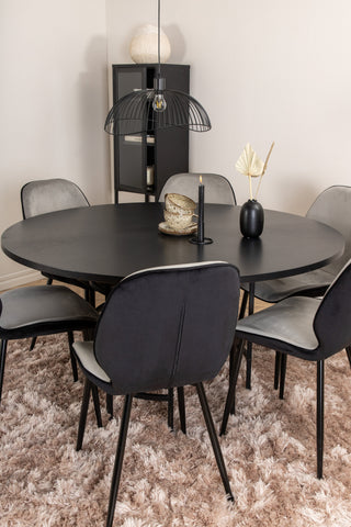 Venture Home Köpenhamn - Matbord runt - Svart / Svart+Emma Stol - Svart / Svart och Ljusgrå Svart sammet bak Grå sammet fram_6