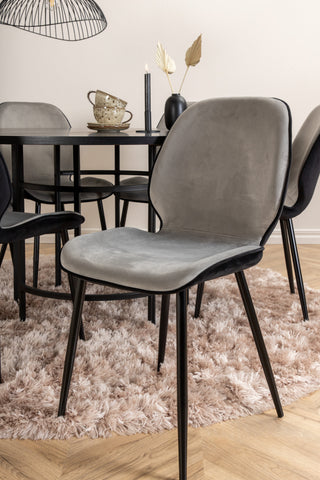Venture Home Köpenhamn - Matbord runt - Svart / Svart+Emma Stol - Svart / Svart och Ljusgrå Svart sammet bak Grå sammet fram_6