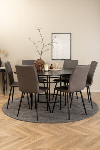 Venture Home Köpenhamn - Matbord runt - Svart / Svart+Windu Lyx Stol - Svart / Grå Micro Fibre_6