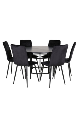 Venture Home Köpenhamn - Matbord runt - Svart / Svart+Windu Lyx Stol - Svart / Svart Velvet_6