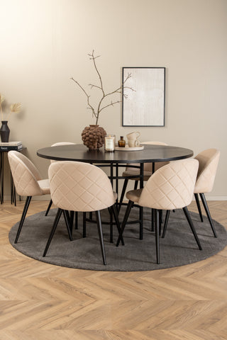 Venture Home Köpenhamn - Matbord runt - Svart / Svart+Velvet Stitches Stol - Svart / Beige Velvet_6