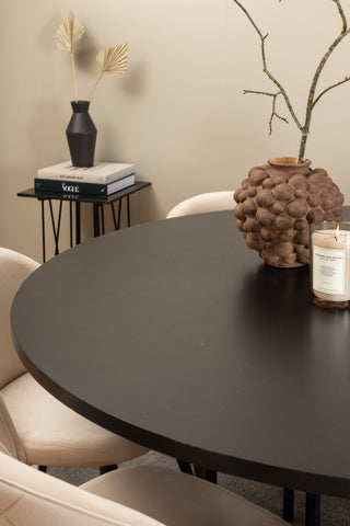 Venture Home Köpenhamn - Matbord runt - Svart / Svart+Velvet Stitches Stol - Svart / Beige Velvet_6
