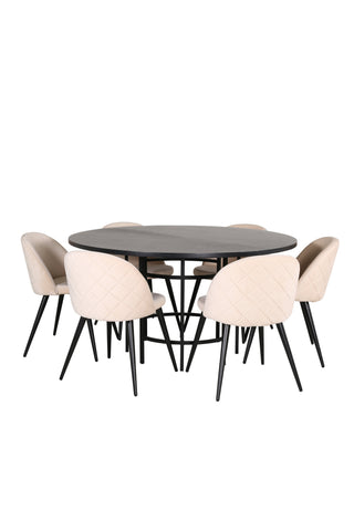 Venture Home Köpenhamn - Matbord runt - Svart / Svart+Velvet Stitches Stol - Svart / Beige Velvet_6
