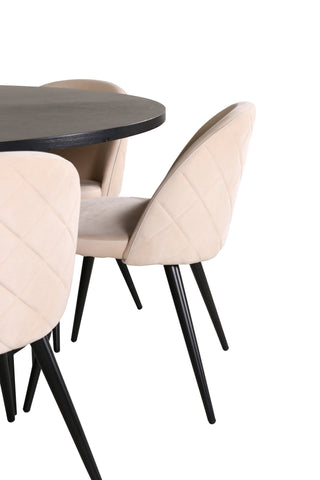 Venture Home Köpenhamn - Matbord runt - Svart / Svart+Velvet Stitches Stol - Svart / Beige Velvet_6