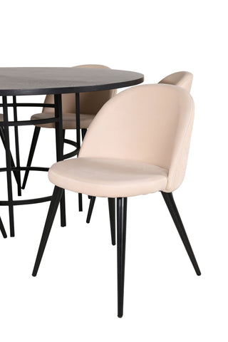 Venture Home Köpenhamn - Matbord runt - Svart / Svart+Velvet Stitches Stol - Svart / Beige Velvet_6