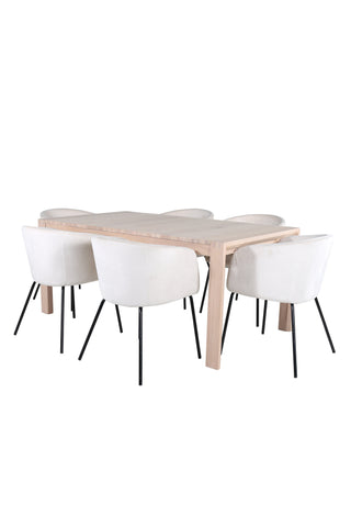 Venture Home Slider Förlängningsbord - White Wash - 170+40+40cm +Berit Stol - Svart / Beige Velvet_6