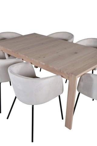 Venture Home Slider Förlängningsbord - White Wash - 170+40+40cm +Berit Stol - Svart / Beige Velvet_6