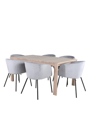 Venture Home Slider Förlängningsbord - White Wash - 170+40+40cm +Berit Stol - Svart / Ljusgrå Sammet_6