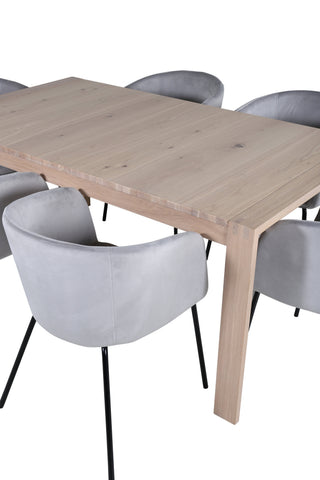 Venture Home Slider Förlängningsbord - White Wash - 170+40+40cm +Berit Stol - Svart / Ljusgrå Sammet_6