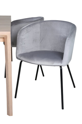 Venture Home Slider Förlängningsbord - White Wash - 170+40+40cm +Berit Stol - Svart / Ljusgrå Sammet_6