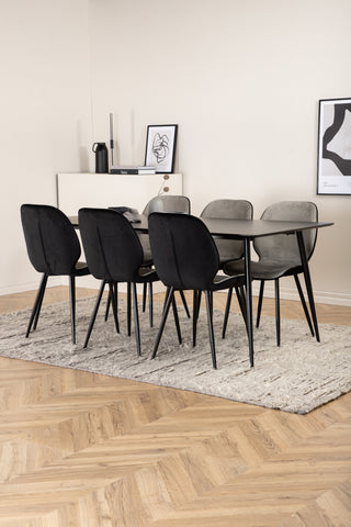 Venture Home Silar Matbord - 180 cm - Svart Melamin / Svarta Ben+Emma Stol - Svart / Svart och Ljusgrå Svart sammet i ryggen Grå sammet fram_6