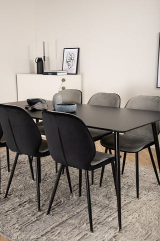 Venture Home Silar Matbord - 180 cm - Svart Melamin / Svarta Ben+Emma Stol - Svart / Svart och Ljusgrå Svart sammet i ryggen Grå sammet fram_6