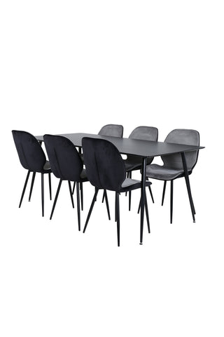 Venture Home Silar Matbord - 180 cm - Svart Melamin / Svarta Ben+Emma Stol - Svart / Svart och Ljusgrå Svart sammet i ryggen Grå sammet fram_6