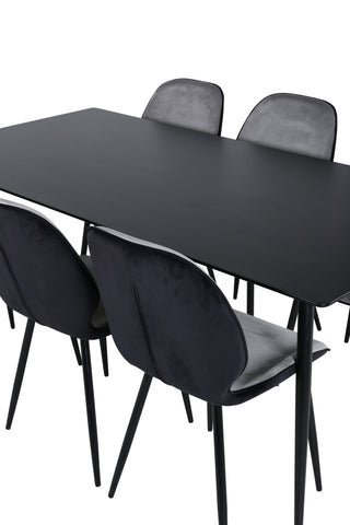 Venture Home Silar Matbord - 180 cm - Svart Melamin / Svarta Ben+Emma Stol - Svart / Svart och Ljusgrå Svart sammet i ryggen Grå sammet fram_6
