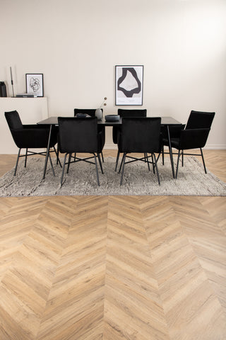 Venture Home Silar Matbord - 180 cm - Svart Melamin / Svarta Ben+Petra Stol - Svart / Svart Sammet_6