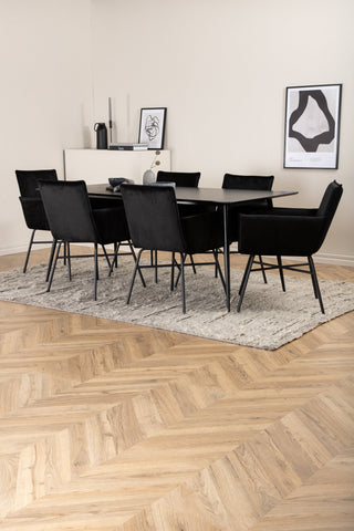 Venture Home Silar Matbord - 180 cm - Svart Melamin / Svarta Ben+Petra Stol - Svart / Svart Sammet_6