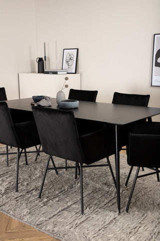 Venture Home Silar Matbord - 180 cm - Svart Melamin / Svarta Ben+Petra Stol - Svart / Svart Sammet_6
