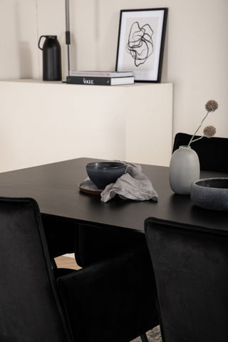 Venture Home Silar Matbord - 180 cm - Svart Melamin / Svarta Ben+Petra Stol - Svart / Svart Sammet_6