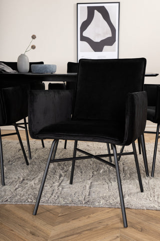 Venture Home Silar Matbord - 180 cm - Svart Melamin / Svarta Ben+Petra Stol - Svart / Svart Sammet_6
