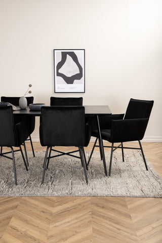 Venture Home Silar Matbord - 180 cm - Svart Melamin / Svarta Ben+Petra Stol - Svart / Svart Sammet_6