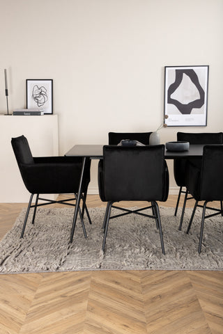 Venture Home Silar Matbord - 180 cm - Svart Melamin / Svarta Ben+Petra Stol - Svart / Svart Sammet_6