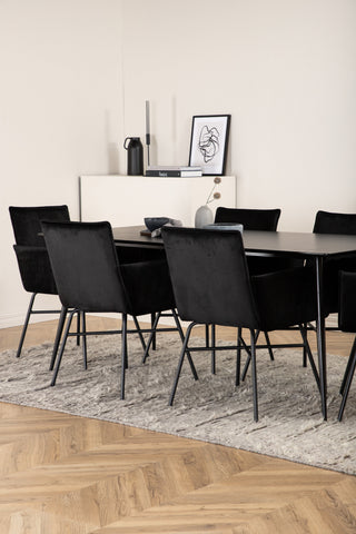 Venture Home Silar Matbord - 180 cm - Svart Melamin / Svarta Ben+Petra Stol - Svart / Svart Sammet_6