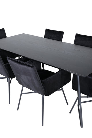 Venture Home Silar Matbord - 180 cm - Svart Melamin / Svarta Ben+Petra Stol - Svart / Svart Sammet_6